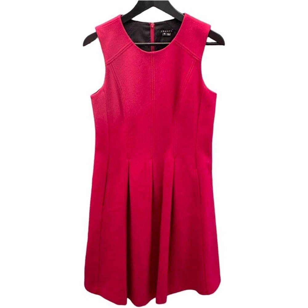 Theory Red Adison Wool Pleated Dress‎ Pockets 8 Career Polished Twee Old Money